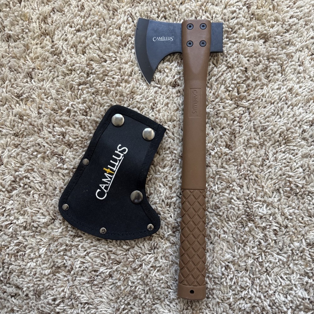 Camillus Hatchet with Black Nylon Sheath Brown Textured Handle Camping Tool