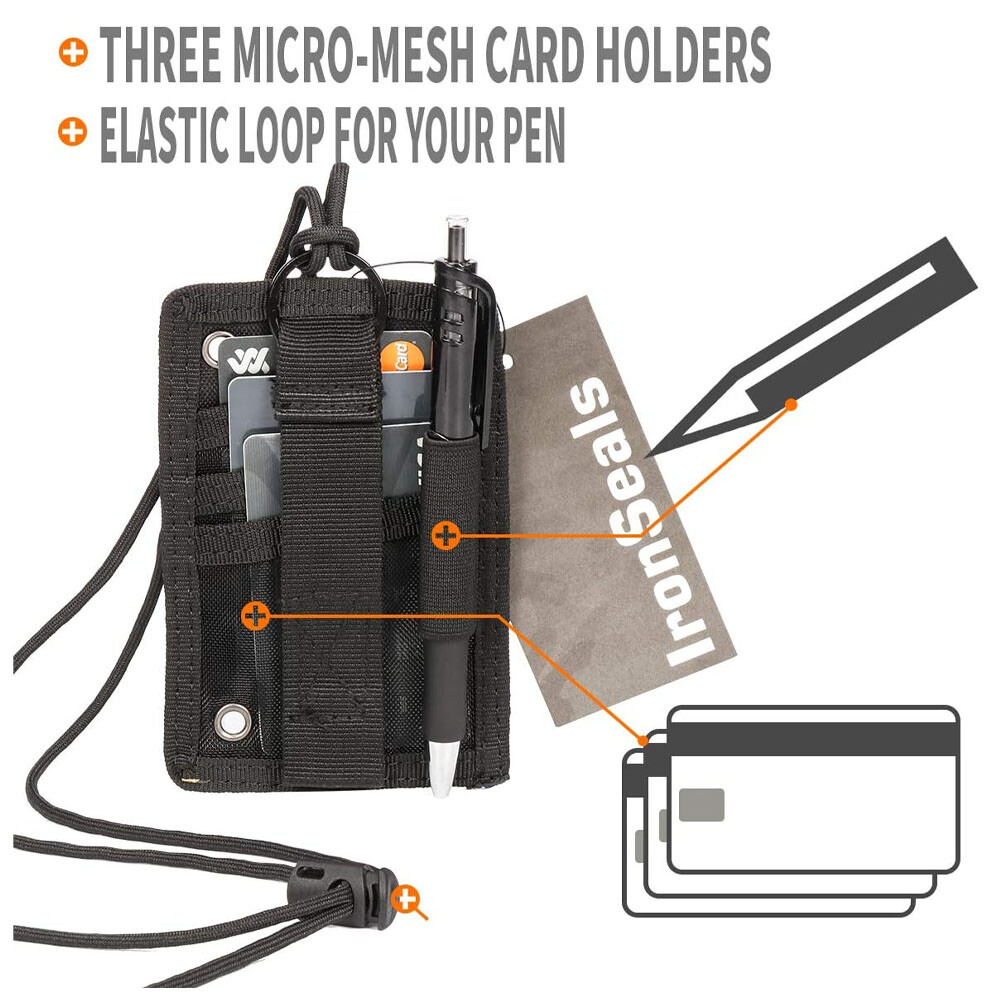 2x Black Tactical ID Card Holder Hook&Loop Patch Badge Organizer Neck Lanyard