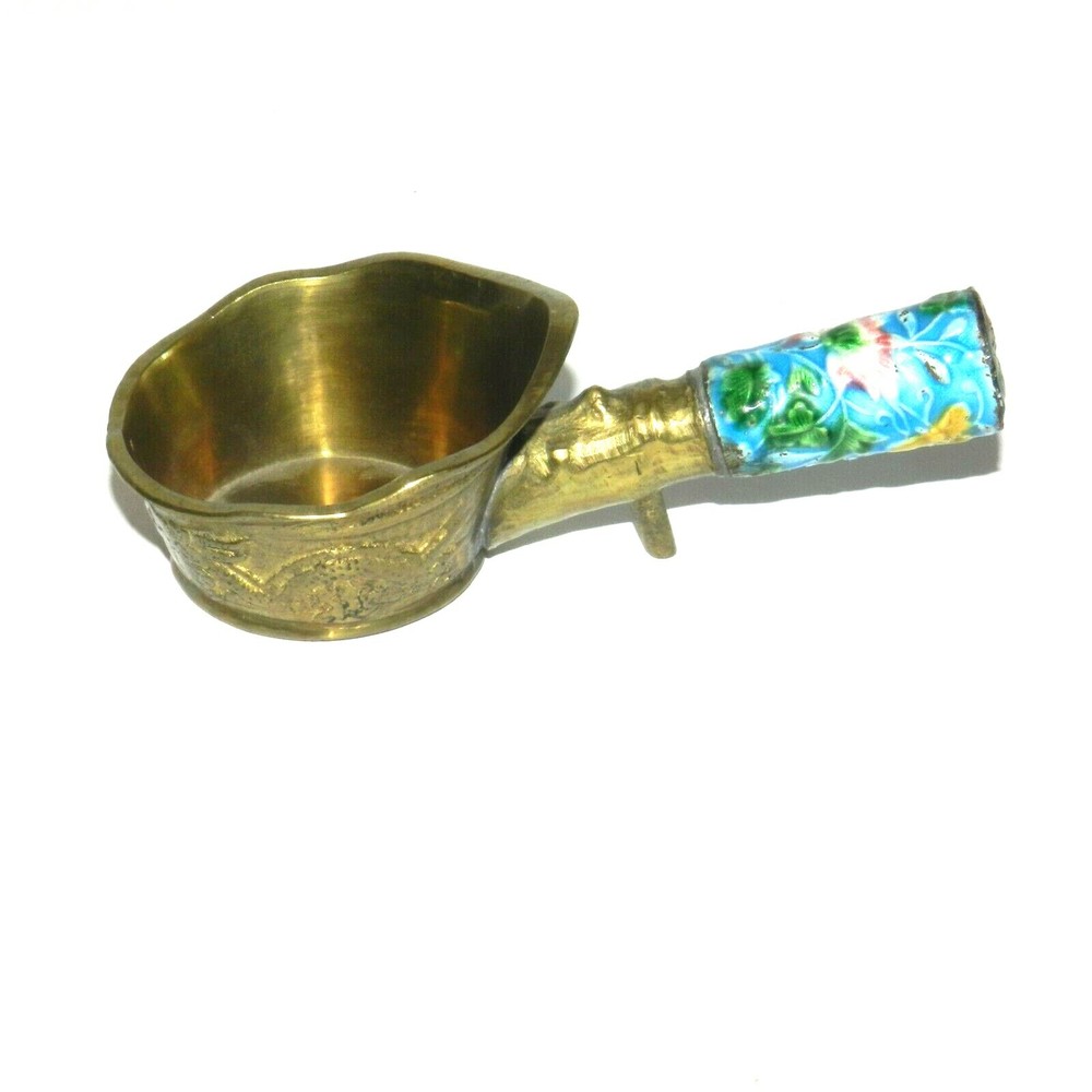Vintage Chinese Silk Iron Solid Brass Enamel Handle Ashtray Vintage