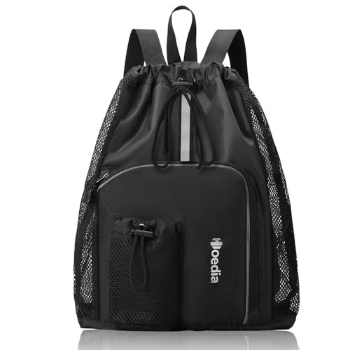 Mesh Swim Bag Drawstring Backpack Beach Backpack for Swimming, Pool, Black