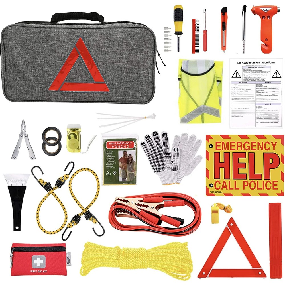 Thrive | Car Emergency Tool Kit with Jumper Cables + First Aid Kit