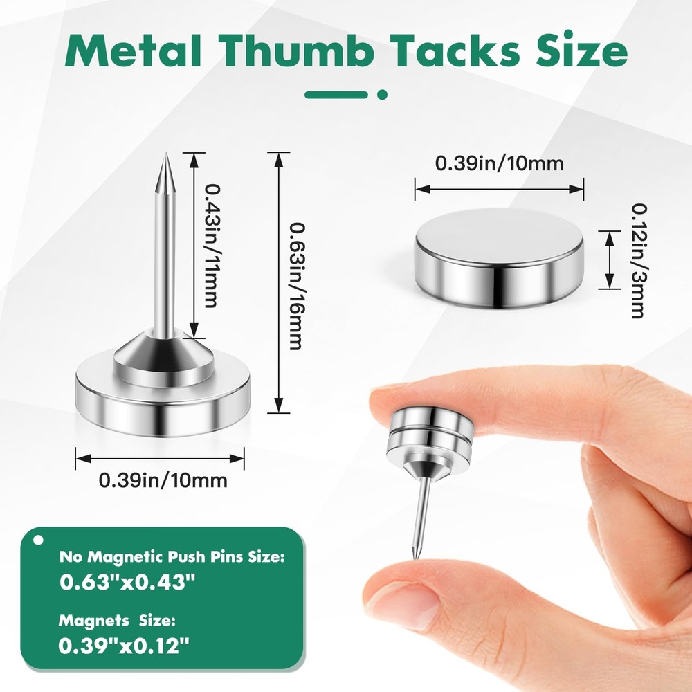 GOOLADA 60 Sets Magnetic Push Pins, Silver Tacks, 60Pack,