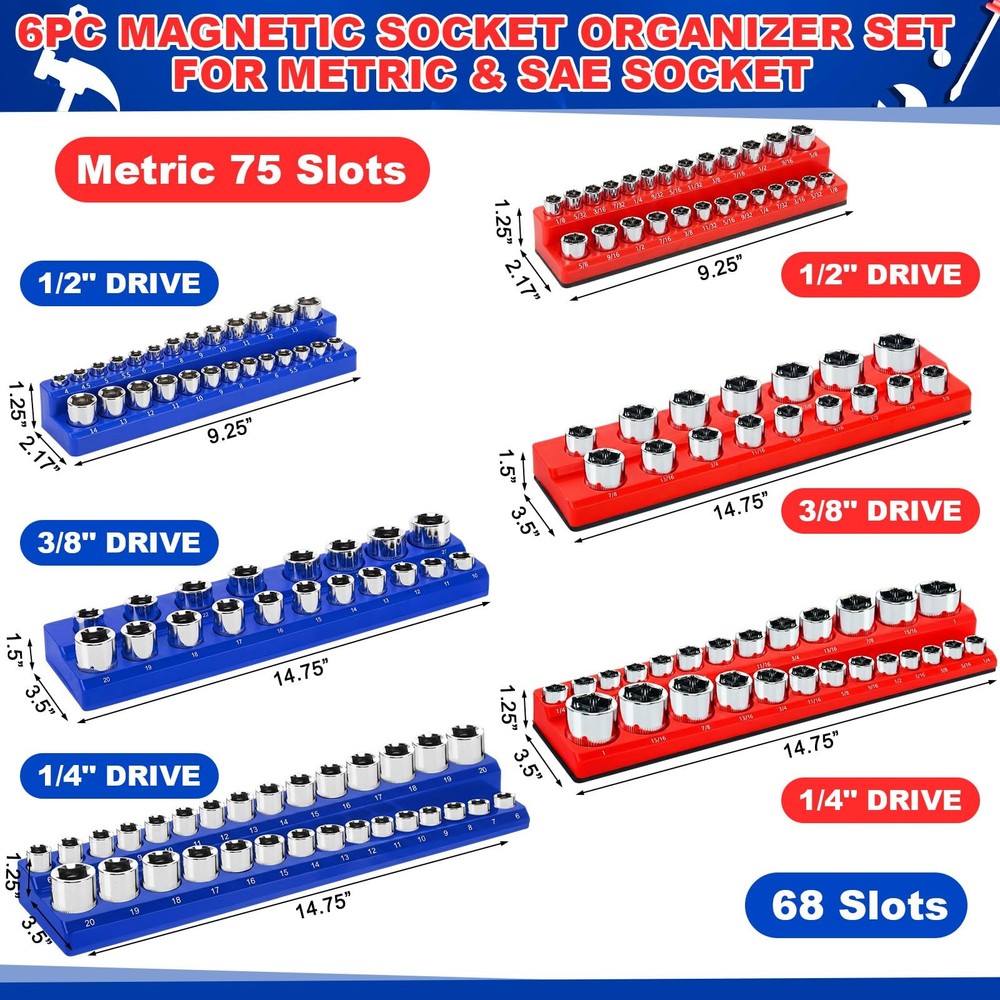 Magnetic Socket & Wrench Organizer Set - 26 Pcs Modular Tool Storage Racks
