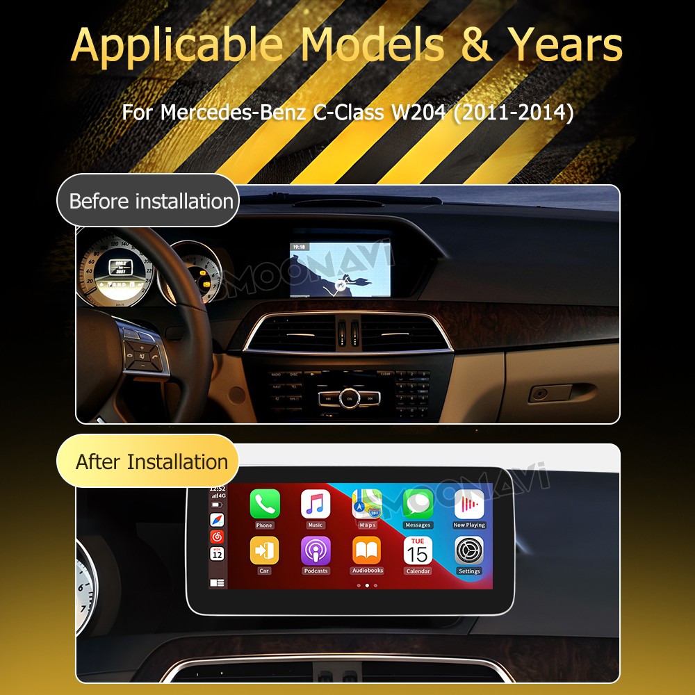 10.25" Android Screen Display CarPlay Navigation Mercedes Benz C class W204 S204