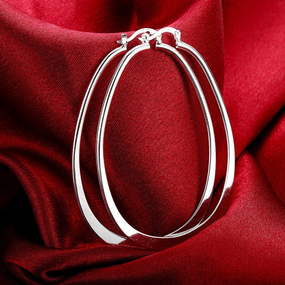 Womens 925 Sterling Solid Silver Elegant Oval Shaped Extra Large Hoop Earrings