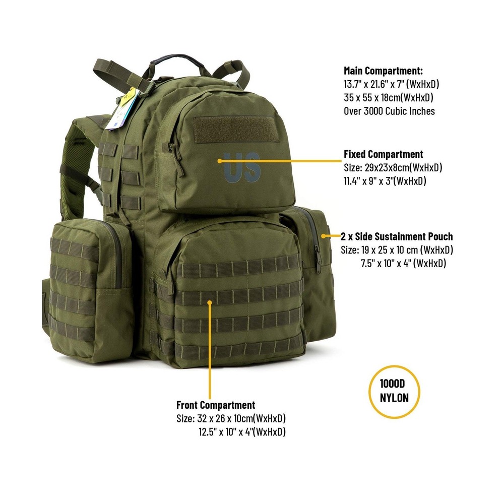 Akmax MOLLE II Medium Rucksack Military Tactical Backpack with Detachable Sid...