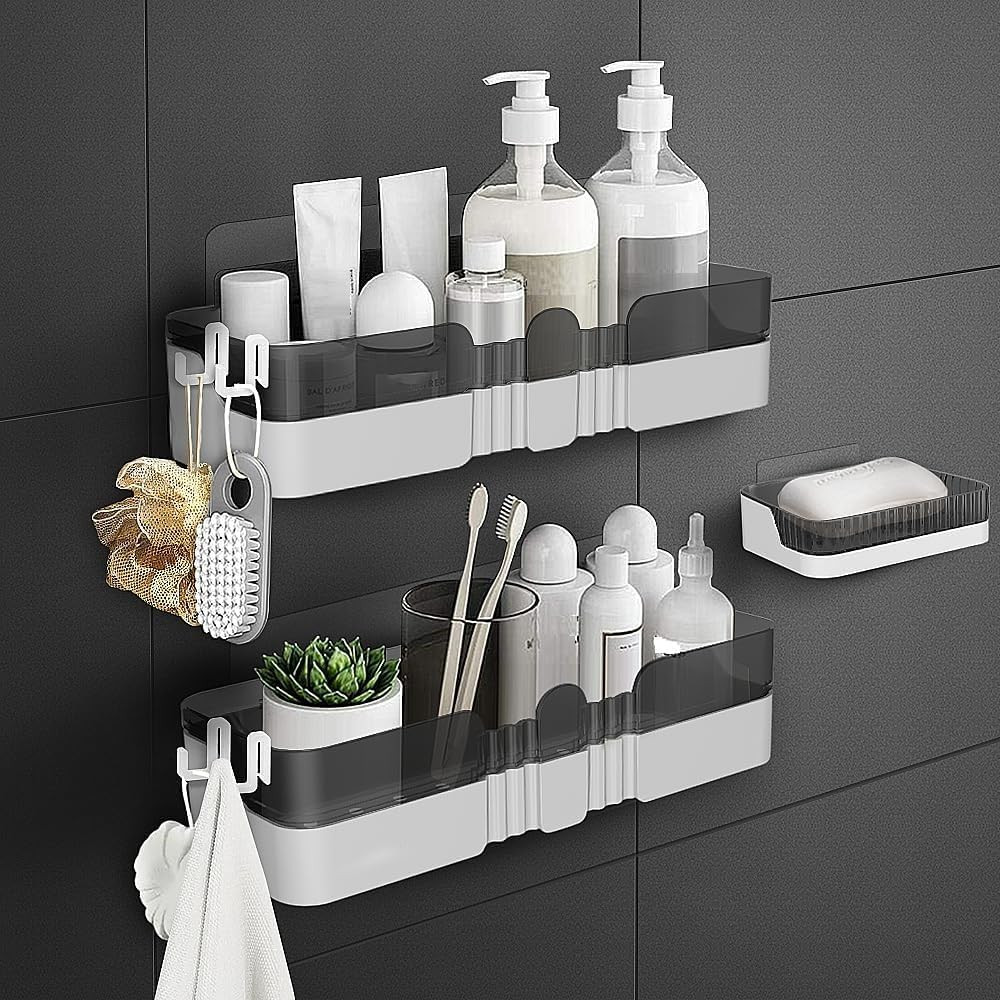 2-Pack Shower Caddy, Separable Shower Organizer with Soap Dish and Hooks, No Dri