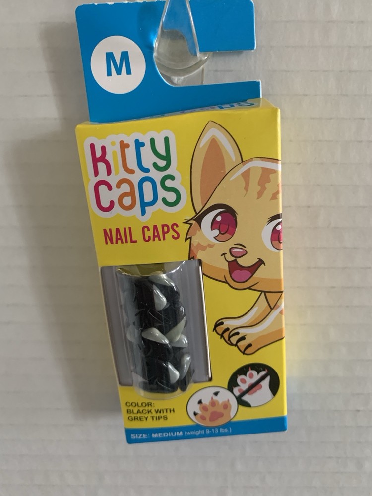 Kitty Kat Black & Gray Nail Caps.     ( Size  Medium )