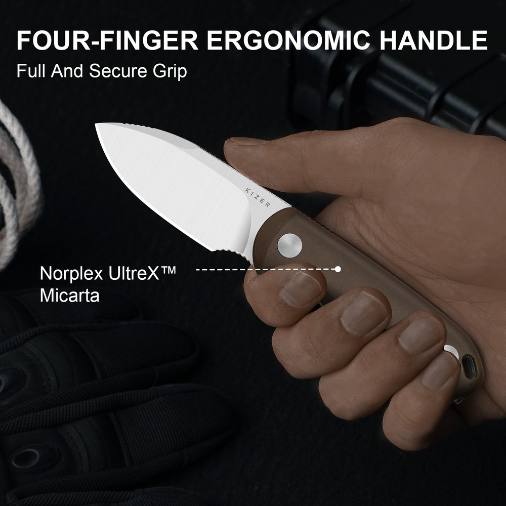 Kizer Drop Bear Fix Drop Point Fixed Knife 14C28N Blade Micarta Handle + Sheath