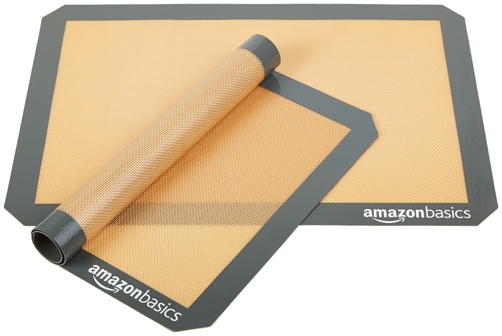 Amazon Basics Silicone Rectangular Baking Mat, 2-Pack, New Beige/Gray