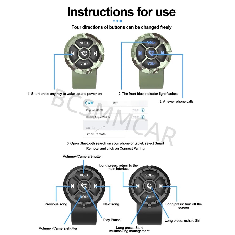Motorcycle BT Wireless Remote Control Button Media Controller Handlebar Mount