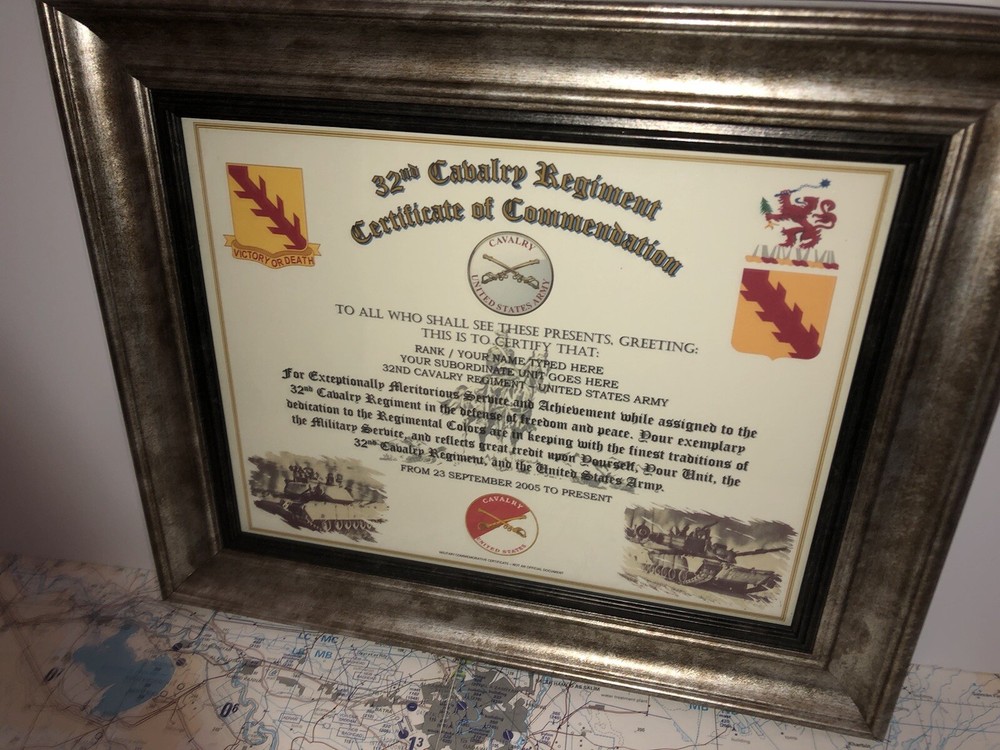 32ND U.S. CAVALRY REGIMENT / COMMEMORATIVE - CERTIFICATE OF COMMENDATION