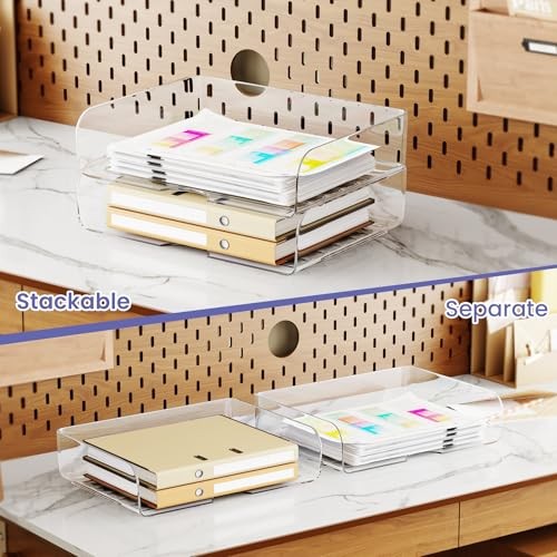 Desk Letter Tray Set, A4 Size Clear PET Stackable 2x Landscape Transparent