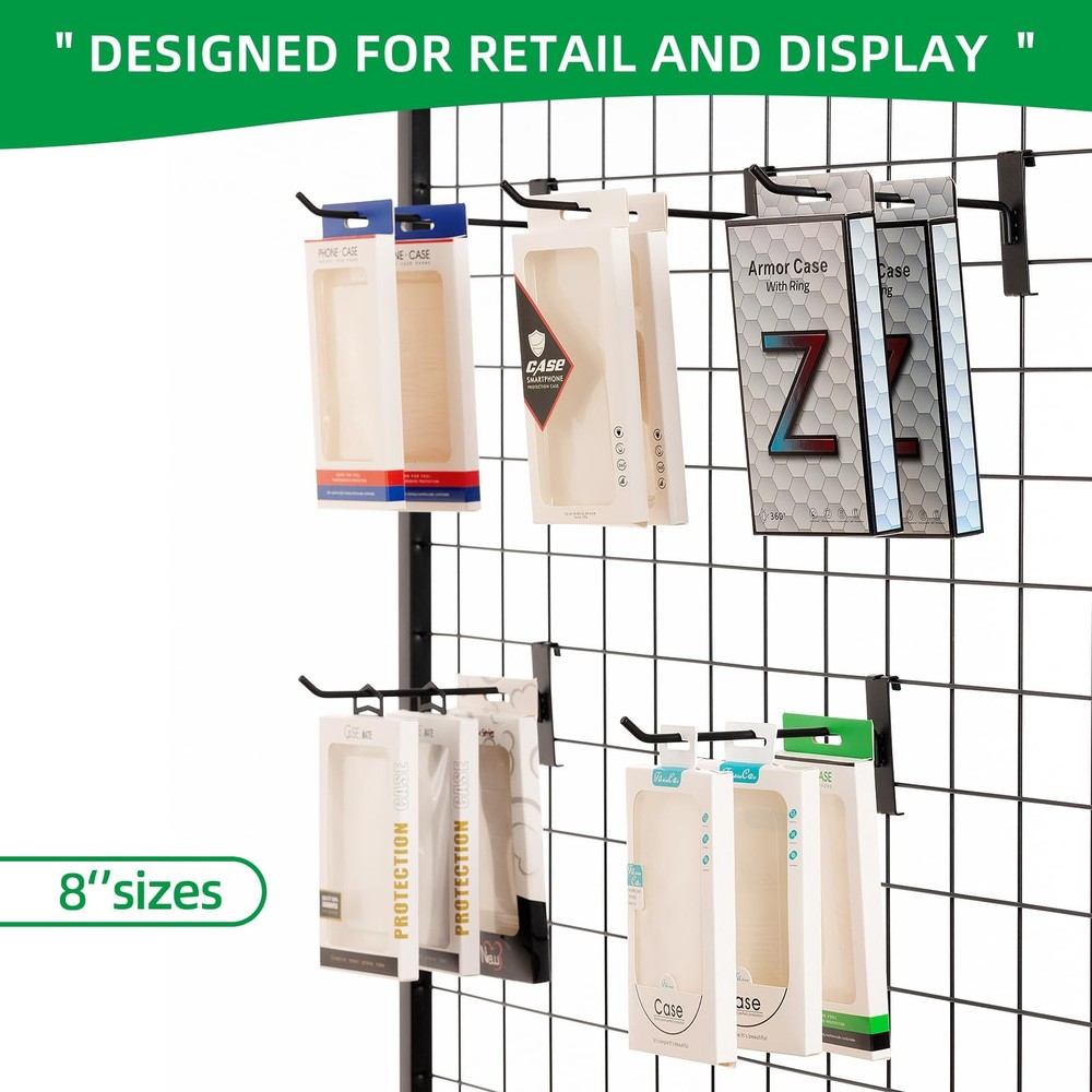 8 Inch Gridwall Hooks, Grid Panel Hanging Hooks for Retail, Home, and Workspa...