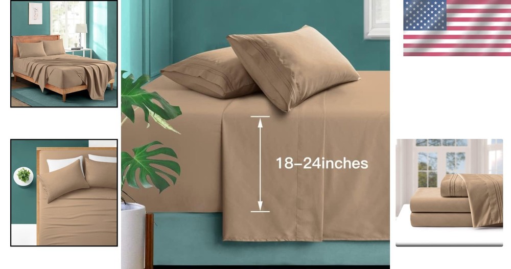 Soft Microfiber King Size Sheet Set - 24" Deep Pockets, Wrinkle Resistant Design
