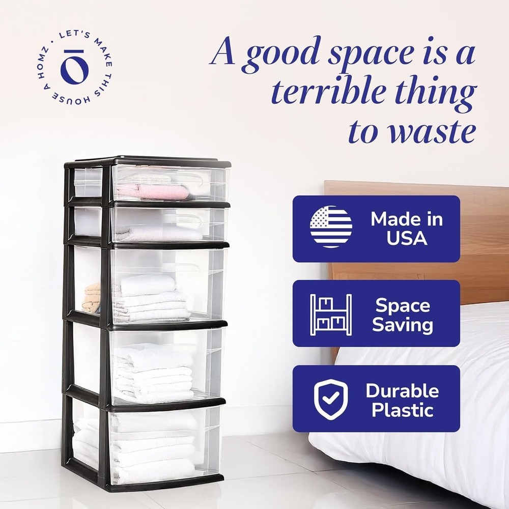 Drawer Tower 5-Tier Clear Plastic Storage Organizer Unit Multi-Purpose Container