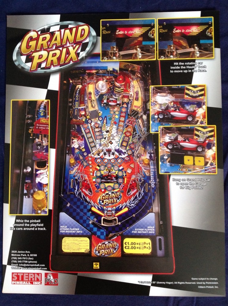 Original Grand Prix Pinball Machine Flyer by STERN