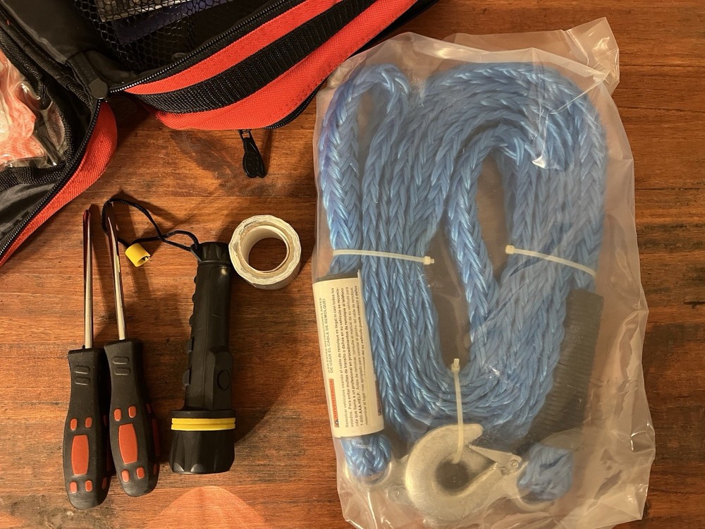 First Aid AAA Excursion Road Kit W/ Jumper Cables, Flashlight, First Aid, Etc.