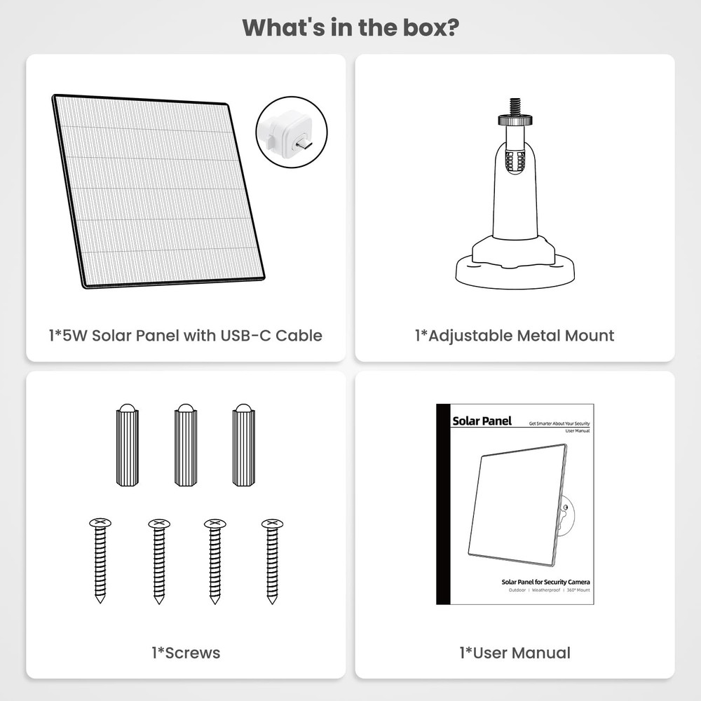 Dzees Solar Panel for USB-C Port Security Camera SPD3, Black and White