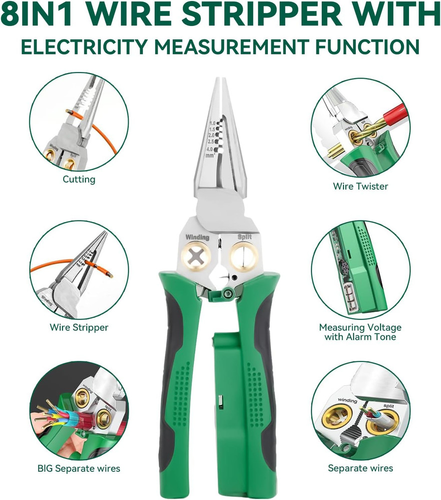 8 in 1 Wire Stripper with Voltage , Multi-Function Electric Wire Stripping Tool