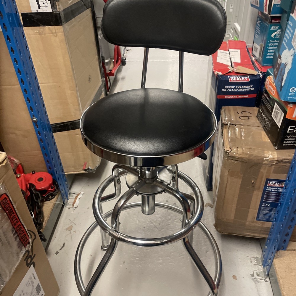 Sealey Stool Workshop Pneumatic Adj Height Swivel Seat & Back Rest Scr14 (B)