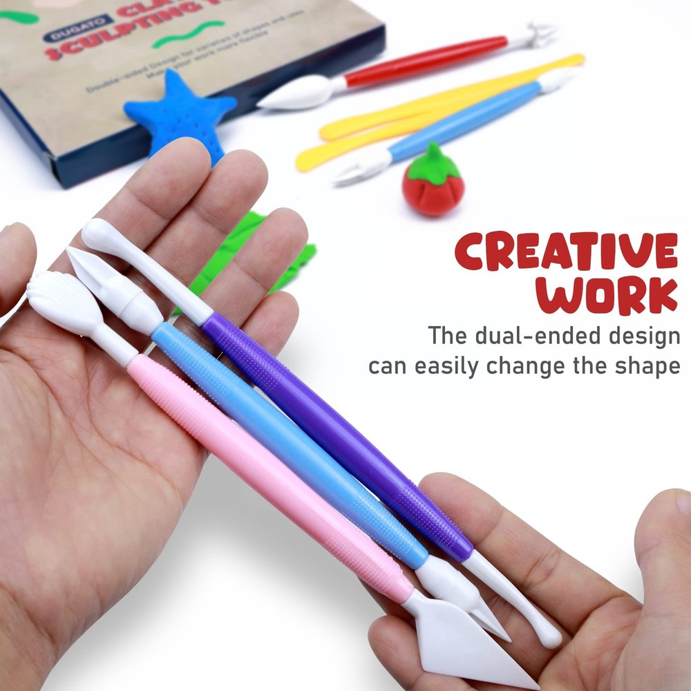 DUGATO Clay Sculpting Tools (17pc Set) - Double-Sided Plastic Modeling Kit fo...