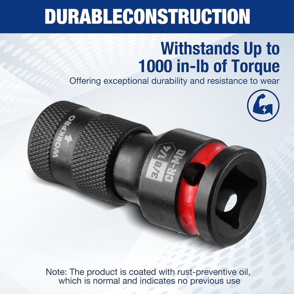 WORKPRO 3/8" Square to 1/4-in Hex Quick Release Impact Socket Adapter Bit Holder