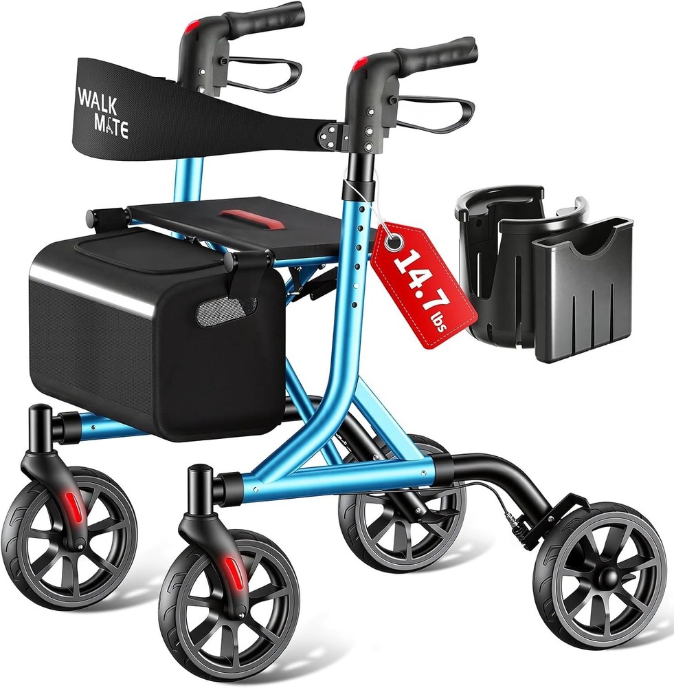 Adjustable Height Rollator Walker for Seniors - Blue