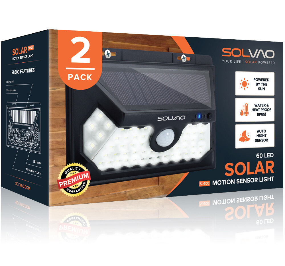 SOLVAO Solar Motion Sensor Lights (2 Pack) - Bright Outdoor Security Lighting