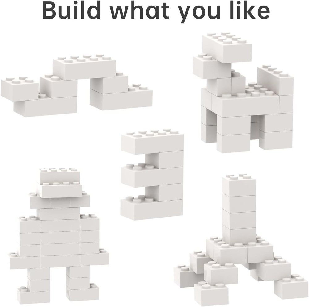 500 Piece Bulk 2x4 Building Bricks, with Lego, Flat White Bricks