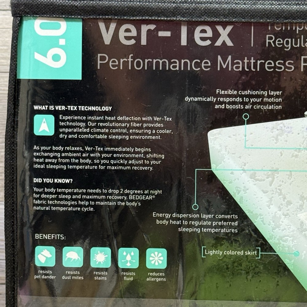 Bedgear Ver-Tex 6.0 Split Cal King Performance Mattress Protector Cool Touch