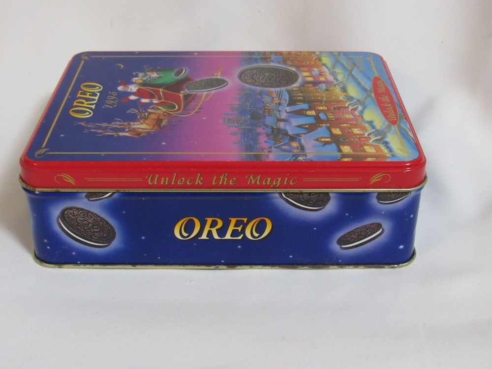 1995 Oreo Christmas Tin Unlock the Magic Santa Reindeer (Empty)