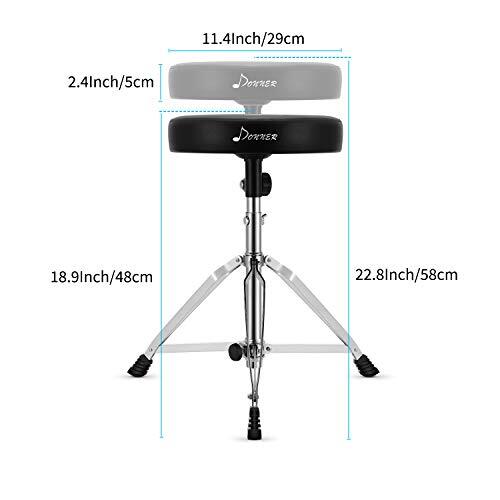 Drum Throne Set, Padded Seat Height Adjustable Drum Stools, 5A Drumsticks