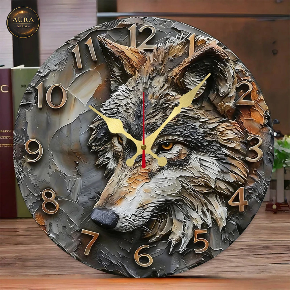 Modern Wall Clock 25cm - Artistic Wolf Design for 2D Home