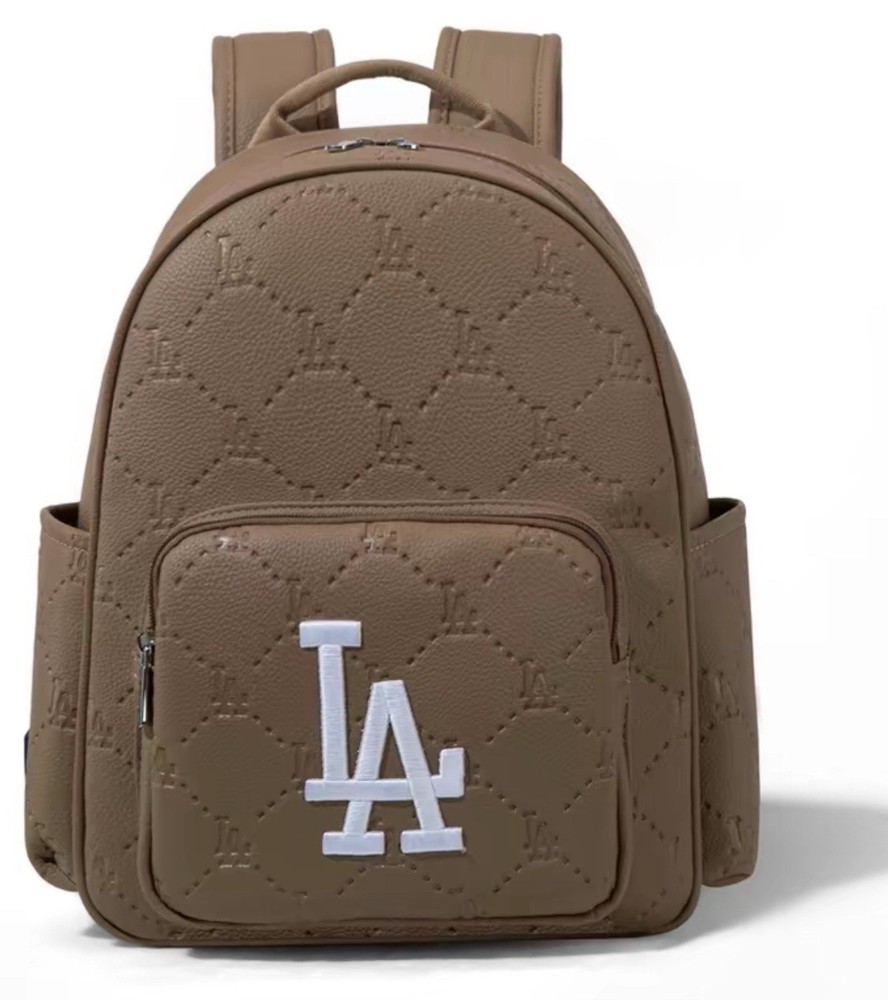 MLB PU Leather LA Dodgers  Beige Logo Embroidered Backpack
