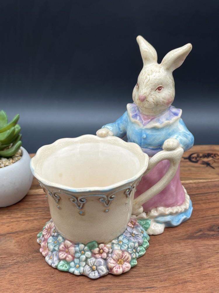 Department 56 Easter Bunny Teacup Ceramic Planter