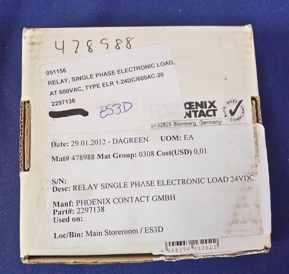 Phoenix 2297138 Single-phase solid-State Contactor ELR 1- 24DC/600AC-20 New