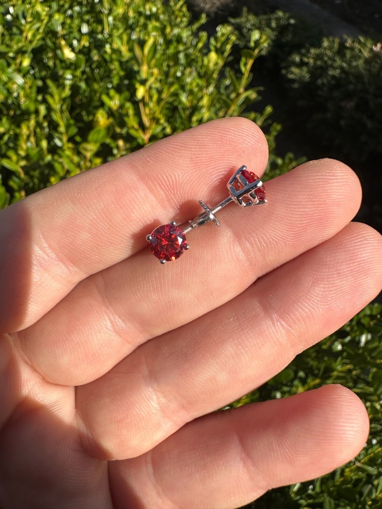 Real Ruby Red Moissanite Screwback Stud Earrings 925 Silver 3-8mm Iced Pass Test