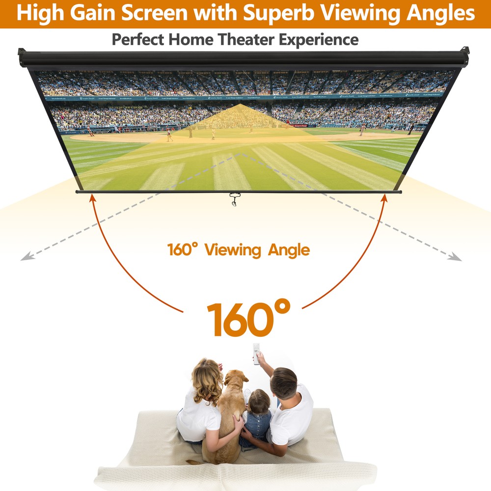 72" Roll Down Pull Down Projection Projector Screen 4:3 HD Movie Theater Black