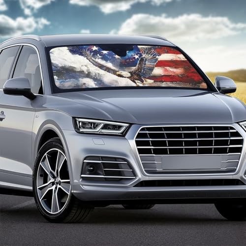 Print Car Sun Shade for Windshield, Foldable Car Front American Flag Eagle