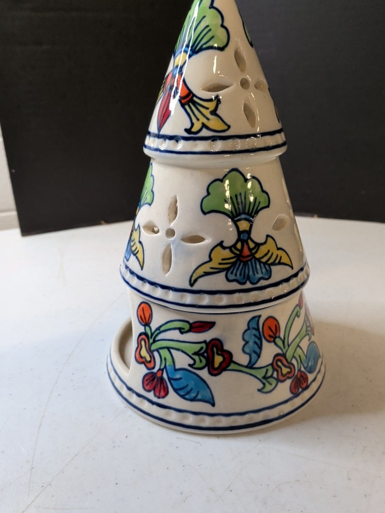 Hand Painted From India 9" Christmas Tree Tea Light