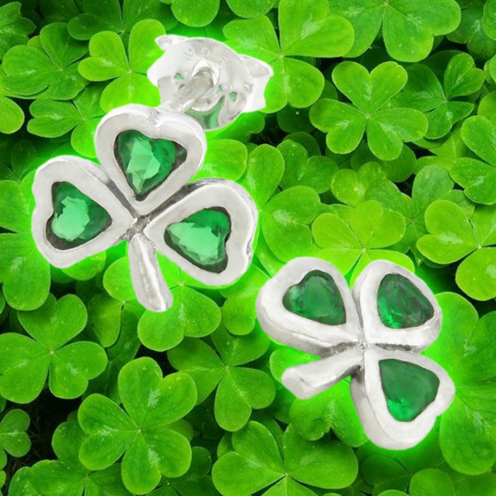 Emerald Shamrock Post Earrings in SOLID Sterling Silver - NEW!