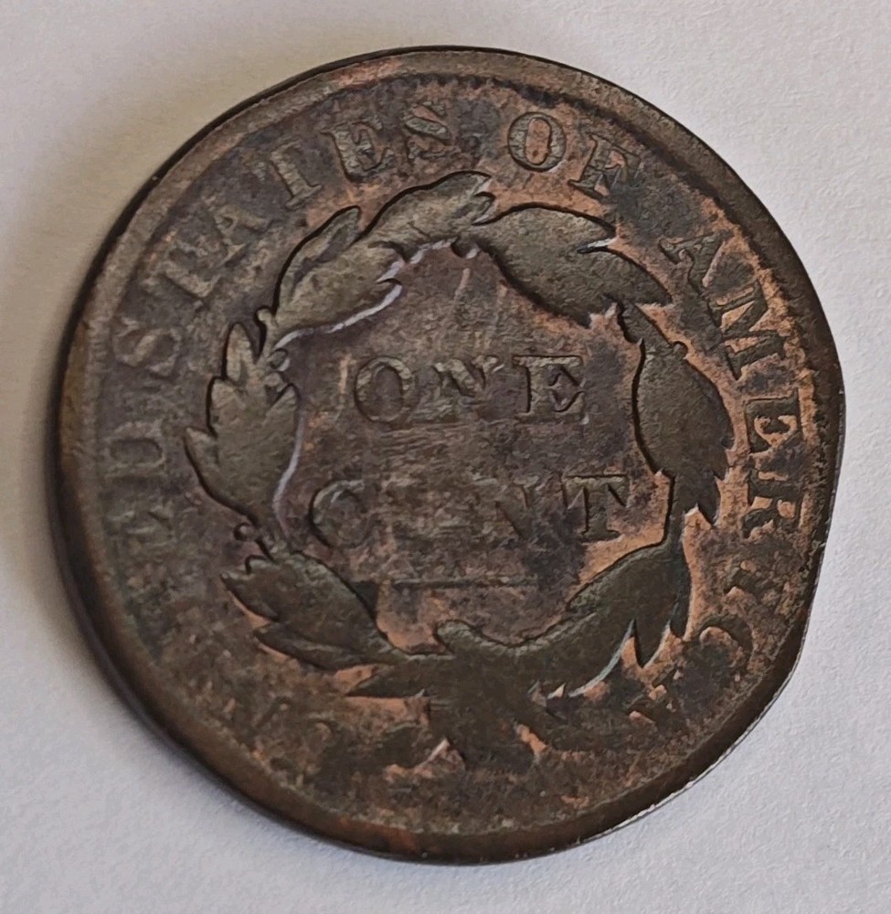 1831 Coronet Head Large Cent • Straight Clipped Planchet Error • AG/G