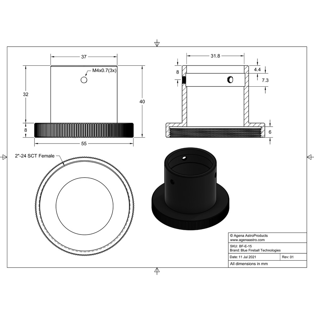 Blue Fireball 1.25" SCT Eyepiece Holder / Visual Back # E-15