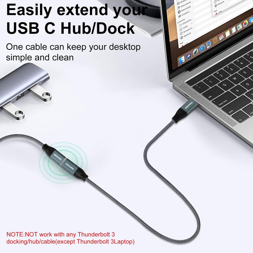 Thsucords USB C Extension Cable 10FT 2Pack, Type C 3.1 0Gbps 10FT, Grey