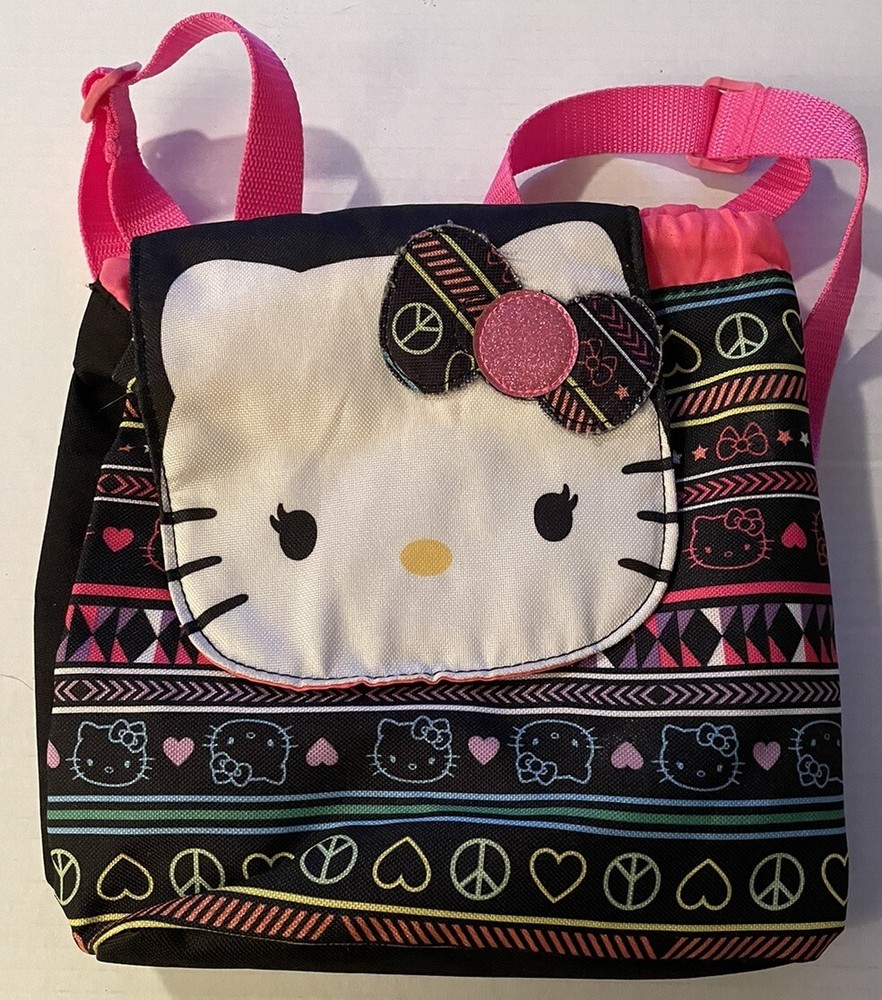 Hello Kitty Mini Backpack Pink Black Drawstring Adjustable Straps