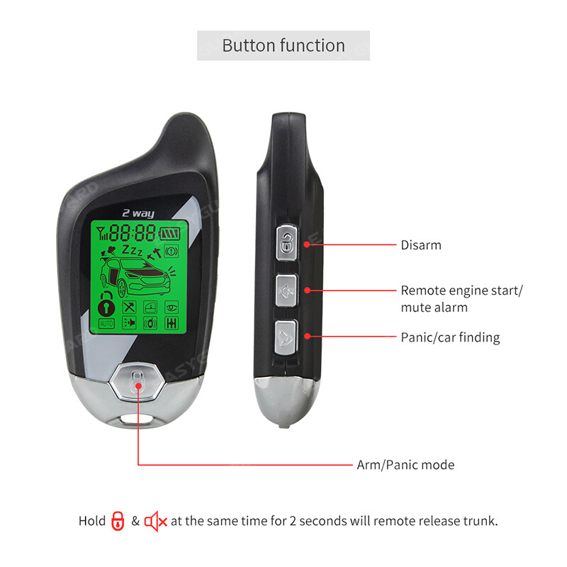 EASYGUARD 2 Way Car Alarm Remote Engine Start Timer Engine Start LCD Display