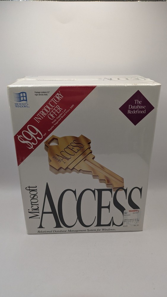 Vintage Microsoft Access v1.0 DBMS Software for Windows - New Sealed Box