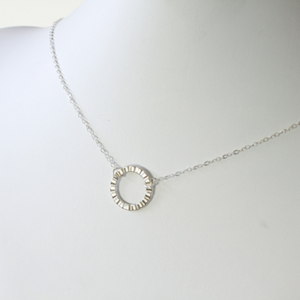 Sterling Silver Textured Circle Connector Necklace