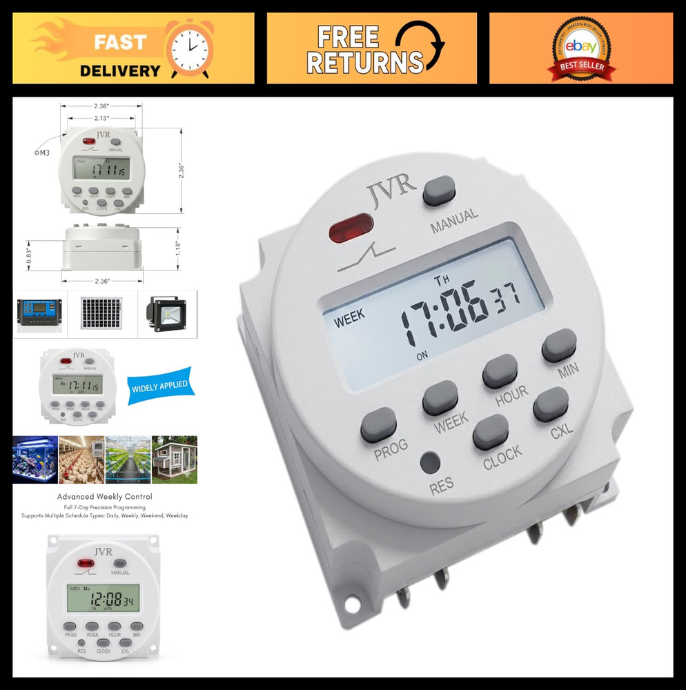 Programmable 12V Timer Switch - DC/AC/Solar Battery Relay, Auto On/Off Control